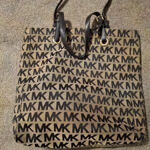 Michael Kors Black and Tan MK Logo Tote